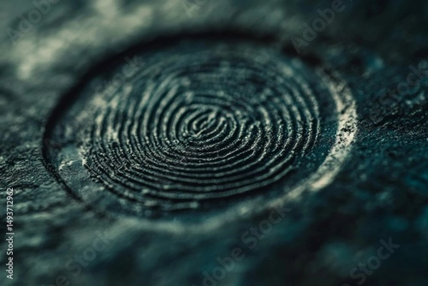 Fototapeta Abstract Close-Up of Intricate Circular Pattern on Dark Textured Surface, Reminiscent of a Fingerprint or Tree Rings, Evoking Mystery and Depth