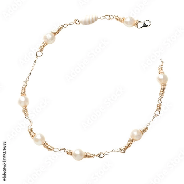 Fototapeta Elegant Anklet with Finely Strung Translucent Pearls Isolated on Transparent Background