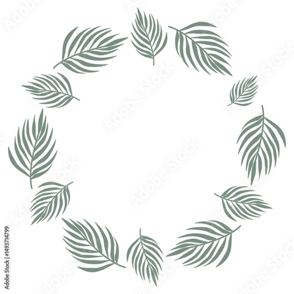 Obraz Circular tropical frame featuring lush jungle leaves. Perfect for invitations, cards, covers, and banners. Vector illustration with vibrant tropical foliage