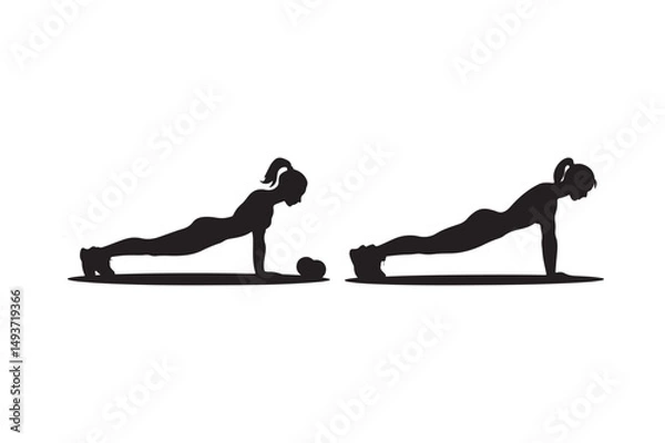 Fototapeta Two Women Plank Exercise Silhouette Vector