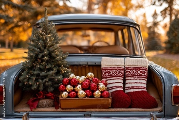 Obraz Festive car trunk adorned for holiday season