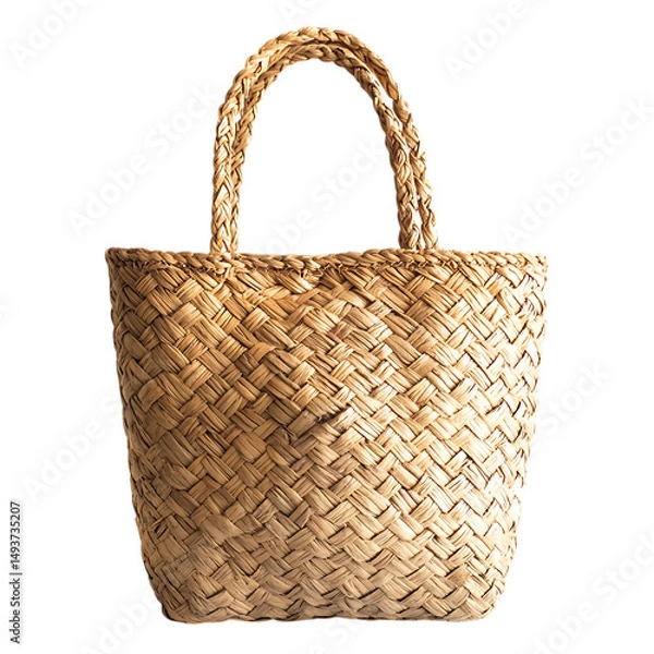 Obraz Bohemian Straw Tote Bag with Creative Woven Pattern Isolated on Transparent Background