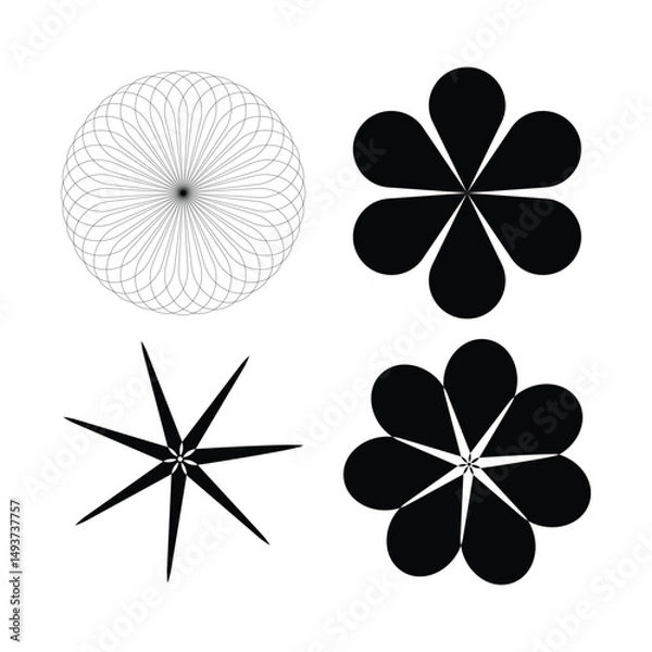 Fototapeta Vector flower pattern set with four-leaf clover and abstract floral design elements for nature-inspired decoration