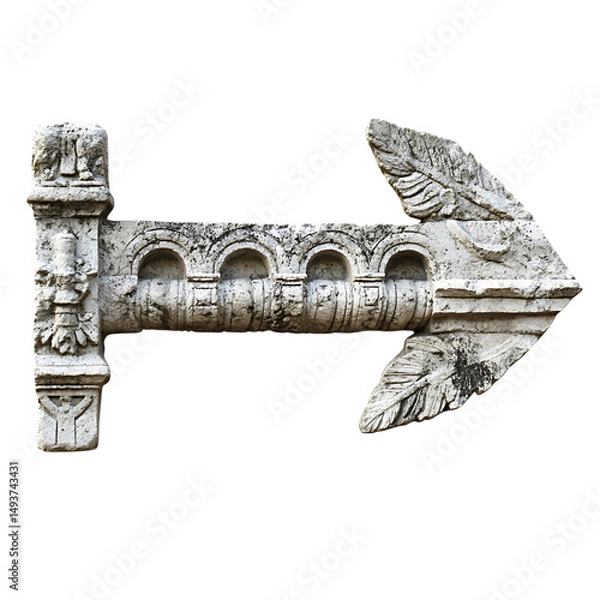 Fototapeta A Stone Arrow with Roman Aqueduct Carvings Engineer Isolated on Transparent Background