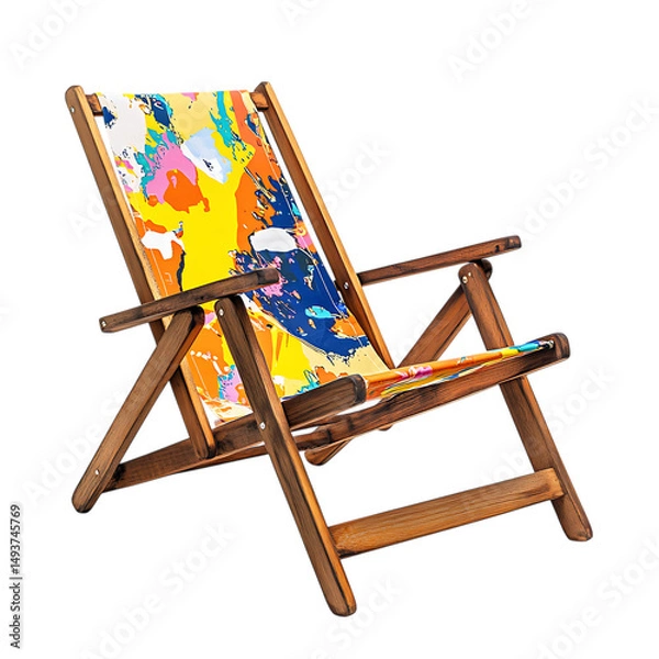 Obraz Contemporary Reclining Wooden Beach Chair with a Bo Isolated on Transparent Background