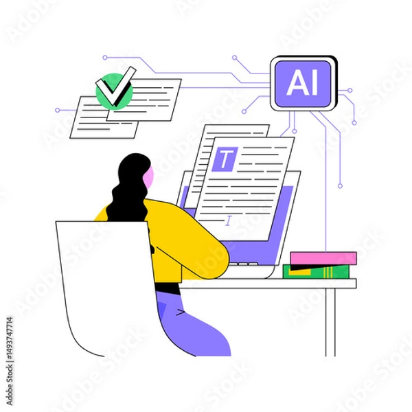 Fototapeta AI-Powered Writing Assistant abstract concept vector illustration.