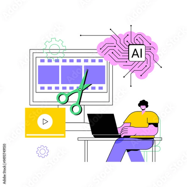 Fototapeta AI-Enhanced Video Editing abstract concept vector illustration.