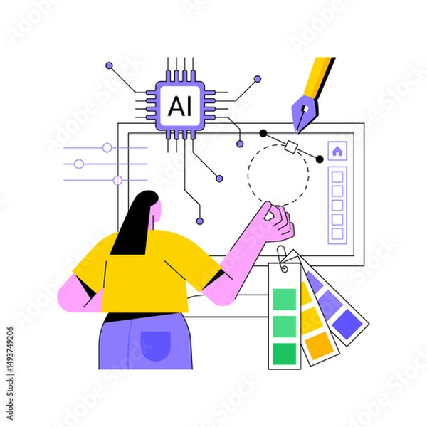 Fototapeta AI-Powered Graphic Design abstract concept vector illustration.