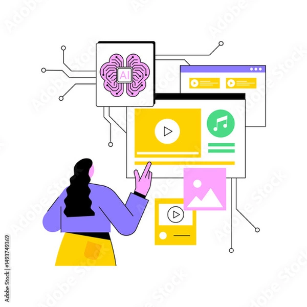 Fototapeta AI-Enhanced Interactive Content abstract concept vector illustration.