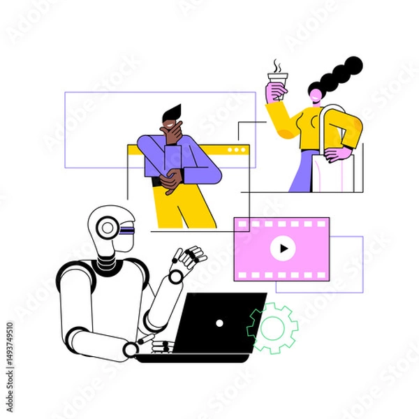 Fototapeta AI-Powered Visual Storytelling abstract concept vector illustration.