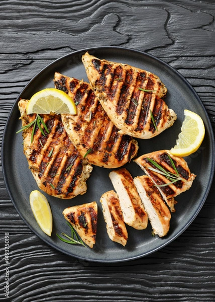 Obraz grilled chicken breast with lemon on a plate