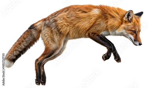 Fototapeta Red fox jumping, isolated on a transparent background