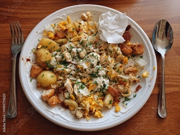 Obraz Plate of partly eaten fish hash