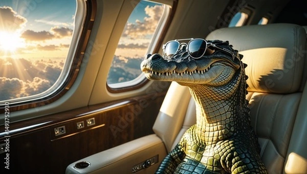 Fototapeta Alligator Flying in Jet with Sunglasses