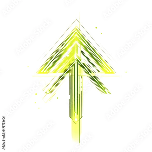 Fototapeta Abstract Arrow with Innovative Structure in Neon Light Isolated on Transparent Background