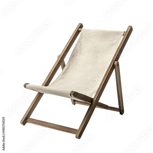Obraz Minimalist Wooden Beach Chair with a Sleek Fold Away Isolated on Transparent Background