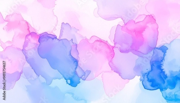 Obraz Abstract Watercolor Painting with Pink, Purple, and Blue Hues – Fluid Ink Wash Texture, Soft Decorative Artistic Background, Modern Color Blend Design for Creative Projects