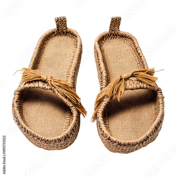 Fototapeta Bohemian Espadrille Sandals with Hand Woven Texture Isolated on Transparent Background