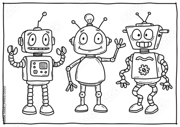Obraz Roboter, Illustration, Ausmalbild, Ausmalen