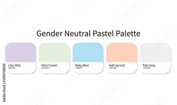 Fototapeta Gender-Neutral Pastel Color Palette 2025 – Soft Tones for Inclusive, Modern Fashion with HEX Codes for Designers, Stylists, Creators & Digital Artists