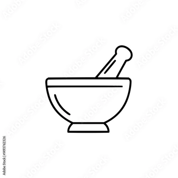 Fototapeta Mortar and pestle icon in minimalistic thin line style, contour icon  