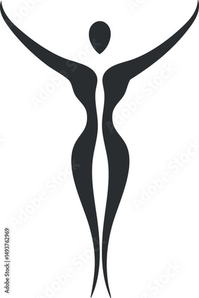 Obraz Abstract black silhouette of a graceful woman with arms raised, minimalist design on white background