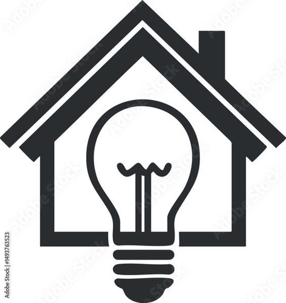 Obraz Black and white icon of a house with a lightbulb inside representing energy efficiency and smart home technology