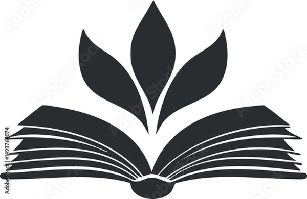Obraz Illustration of an open book with leaves emerging symbolizing knowledge and growth in education and nature.
