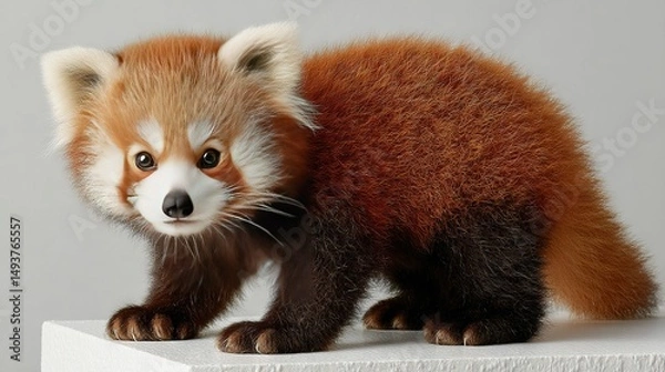 Fototapeta   A close-up of a plush toy on a white background with a muted gray backdrop