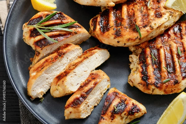 Obraz grilled chicken breast with lemon on a plate