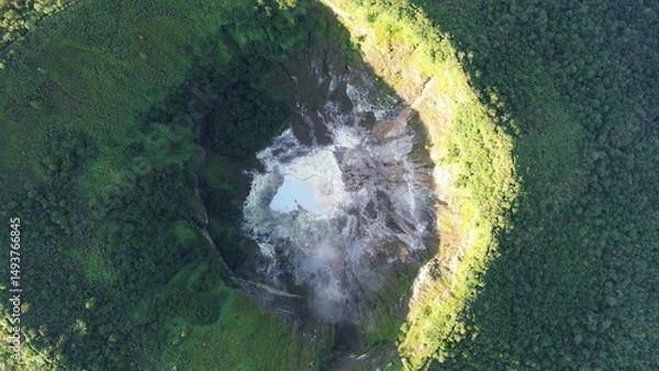 Fototapeta Panoramic view of Mount Mahawu volcano crater, with Mount Lokon in background, near Tomohon, North Sulawesi