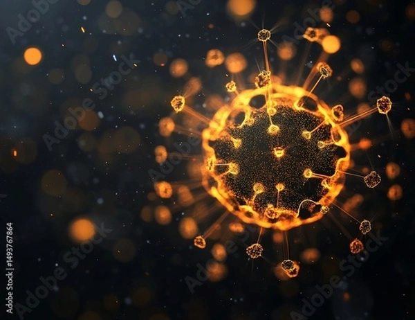 Fototapeta Glowing Virus Particle Microscopic View.