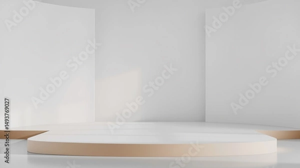 Fototapeta Minimalist 3d rendered stage or product display platform with warm soft lighting