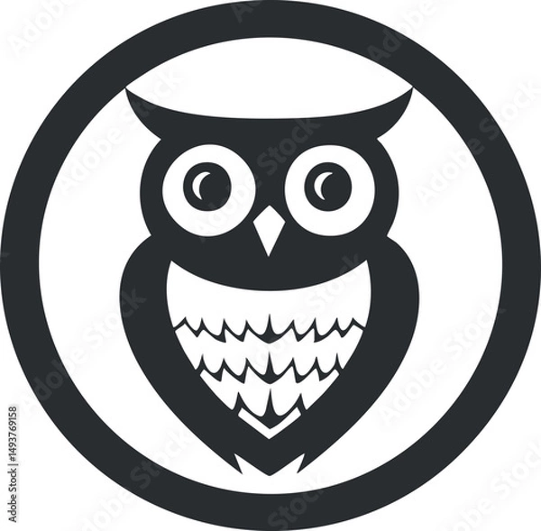 Obraz Black and white owl icon in a circle symbolizing wisdom and nocturnal wildlife