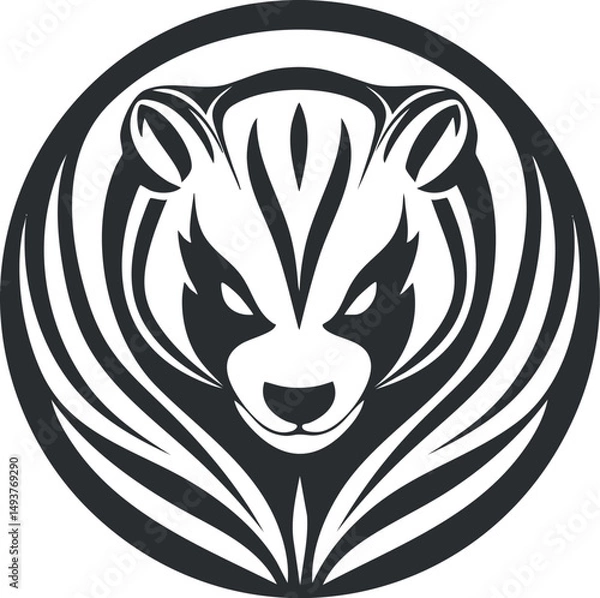 Obraz Black and white stylized tiger head illustration with stripes inside a circular frame