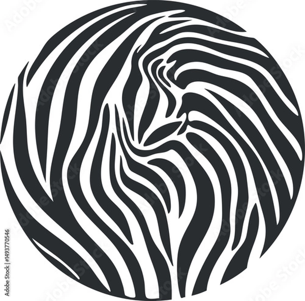 Fototapeta Black and white zebra stripes arranged in a circular abstract pattern resembling animal print and nature design