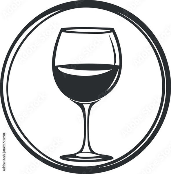 Obraz Illustration of a wine glass filled halfway with liquid inside a circular outline icon