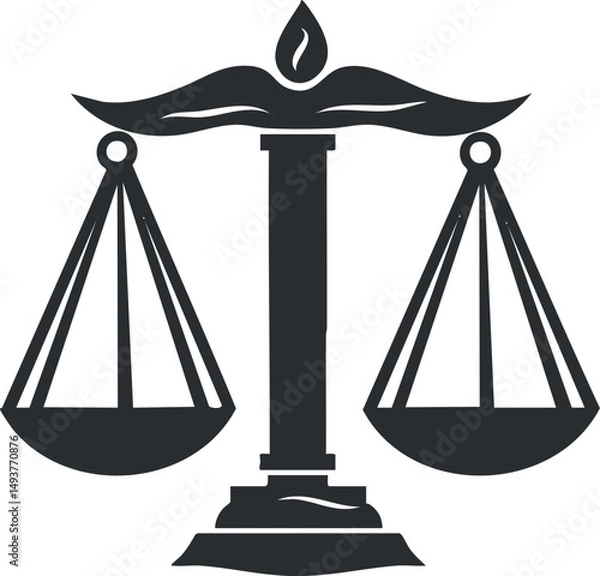 Obraz Black and white icon of a justice scale symbolizing law fairness and legal balance.