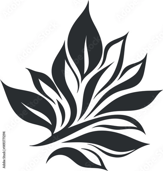 Fototapeta Black silhouette of stylized leaves arranged in a decorative botanical design
