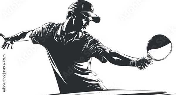 Obraz Silhouette of a male table tennis player in action hitting the ball with a paddle during a game.