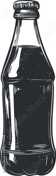 Obraz Black and white vintage style illustration of a capped glass bottle filled with liquid beverage