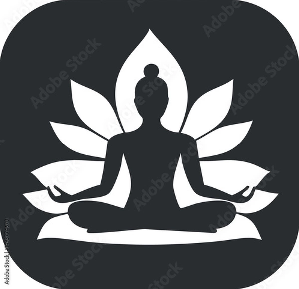 Obraz Silhouette of a person meditating in lotus pose with lotus flower background symbolizing spirituality and calm