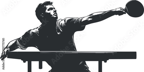 Obraz Silhouette of a male table tennis player extending arm to hit the ball during a match