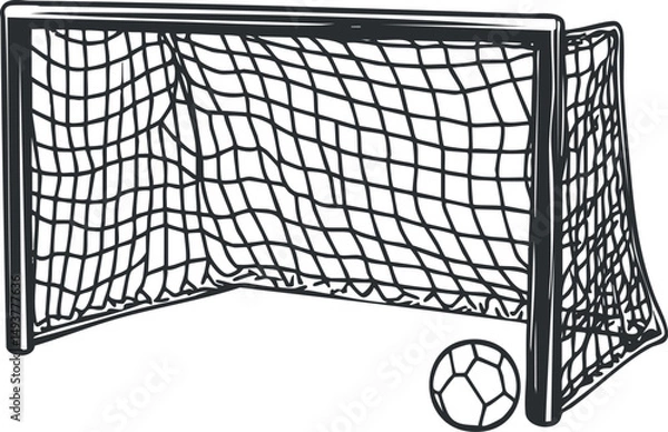 Obraz Illustration of a soccer goal with a ball positioned near the net, representing the sport game