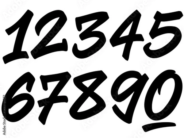 Fototapeta Graffiti style numbers from 0 to 9, vector hand drawn black graffiti numbers, handwritten number set