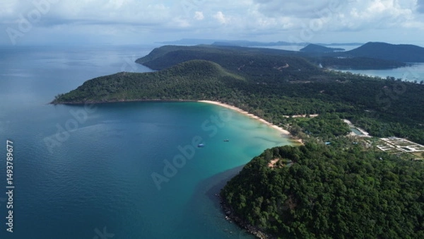Fototapeta Aerial View of Lonely Beach on Koh Rong Sanloem, Cambodia..