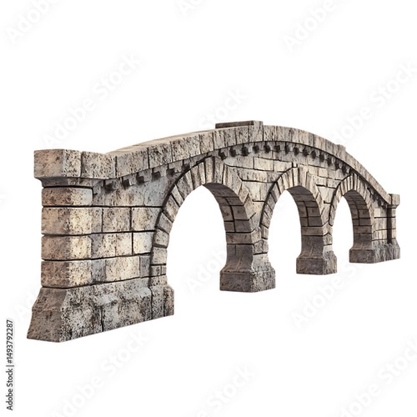 Fototapeta A Stone Arrow with Roman Aqueduct Arches Engineering Isolated on Transparent Background