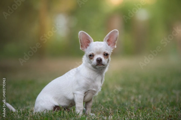 Fototapeta Portrait of a Chihuahua puppy in the grass