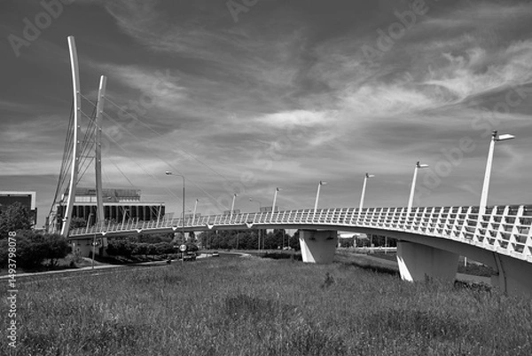 Obraz Cable-stayed bridge - a footbridge for pedestrians and bicycles in the city of Poznan