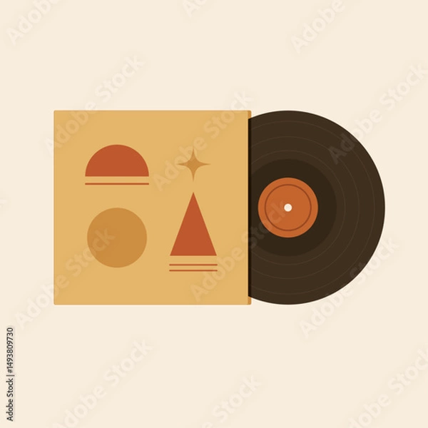 Obraz vinyl record retro art red label with album cover. minimalist vector illustration, flat design, beige background